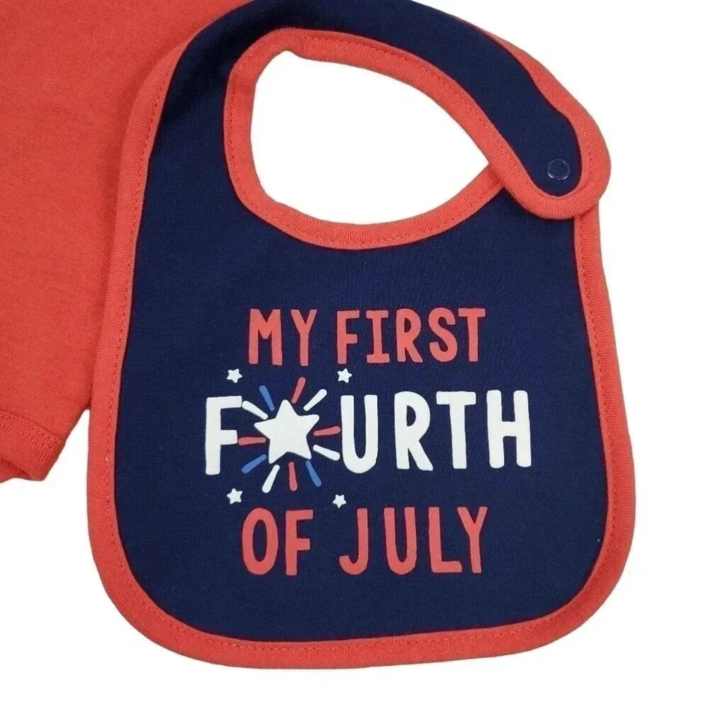 12m Baby Unisex First Fourth Of July One-piece bodysuit and bib Set